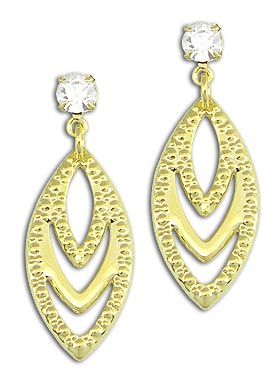 Cód.: BS2185 Brinco folh. a ouro c/ chapa estampada e strass