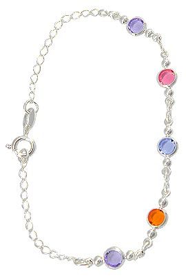 Cód.: P247 P Pulseira folh. a prata com pedras acrílicas