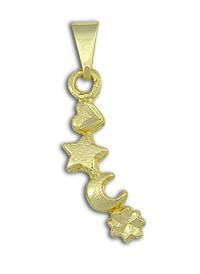 Cód.: PS1072 Ping. folh. a ouro c/coração,estrela,lua,trevo